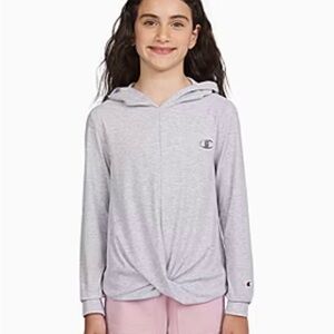 Champion Big Girls Gray Pullover Hoodie with Twisted Hem